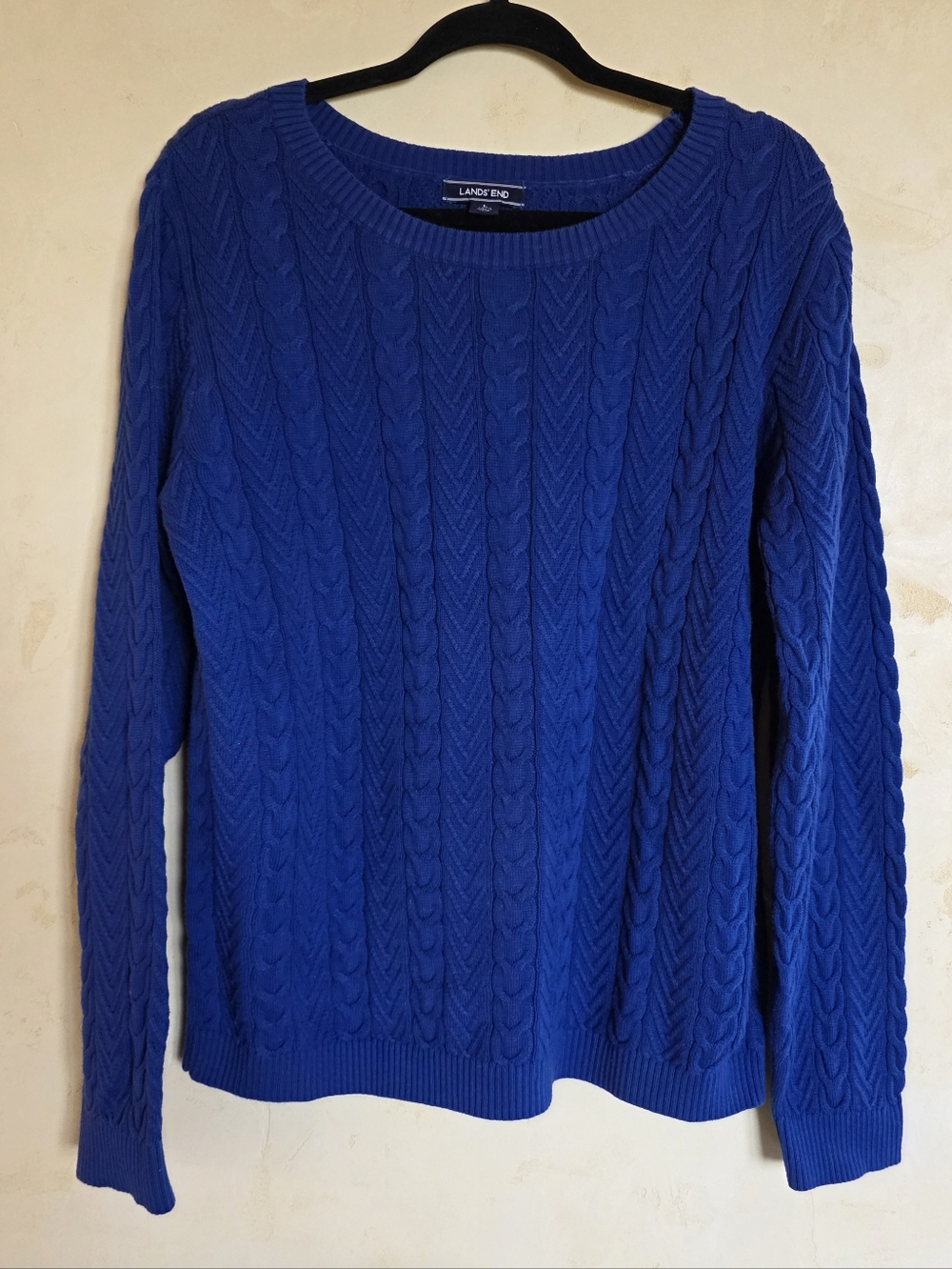 Lands' End Royal Blue Cable Knit Crewneck Sweater Womens Large
